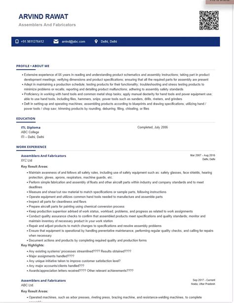 Assemblers and Fabricators Resume Samples and Templates for .